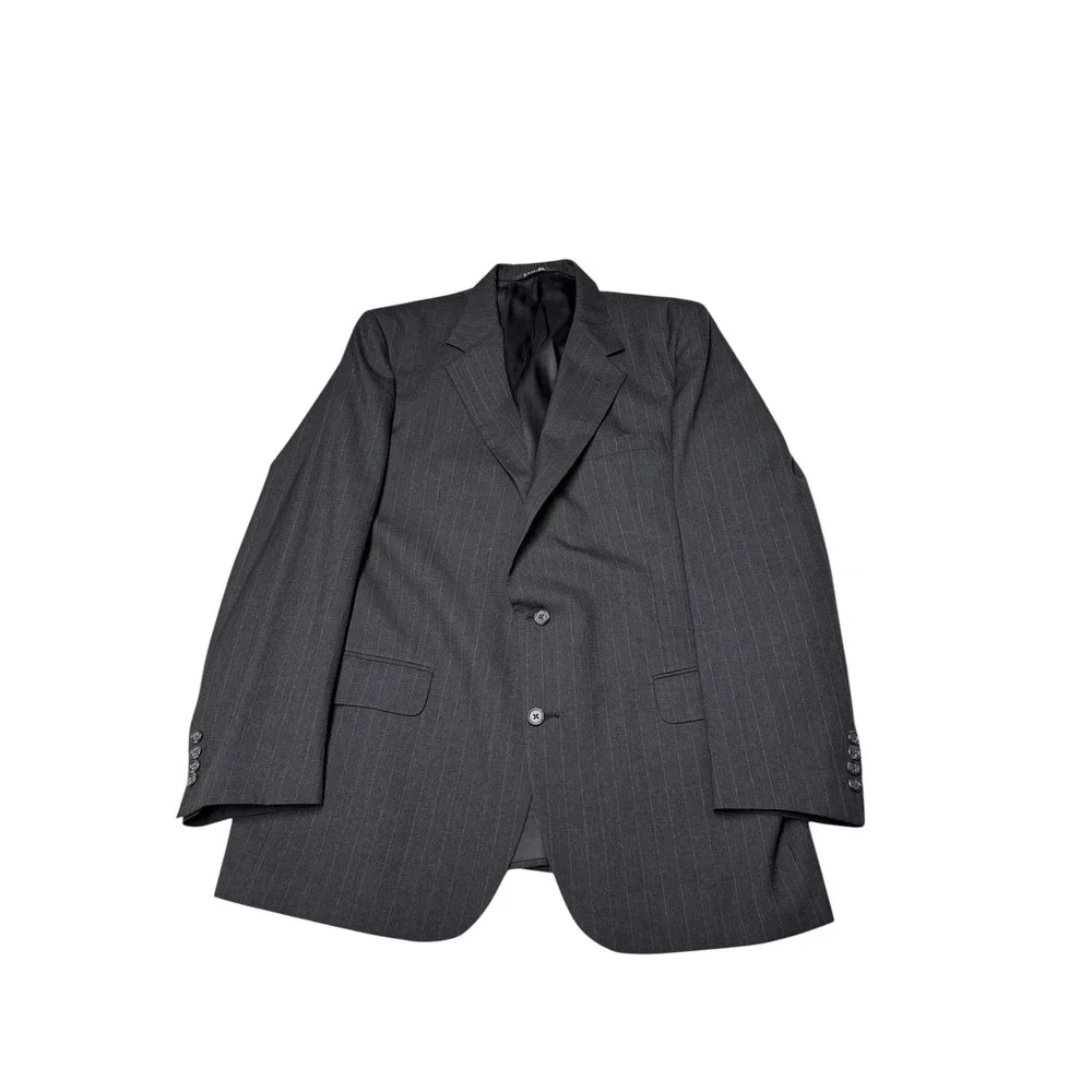 Vintage Burberrys Mens Pinstripe Suit Charcoal 100% Pure Wool 2 Pc 48R W40 L32